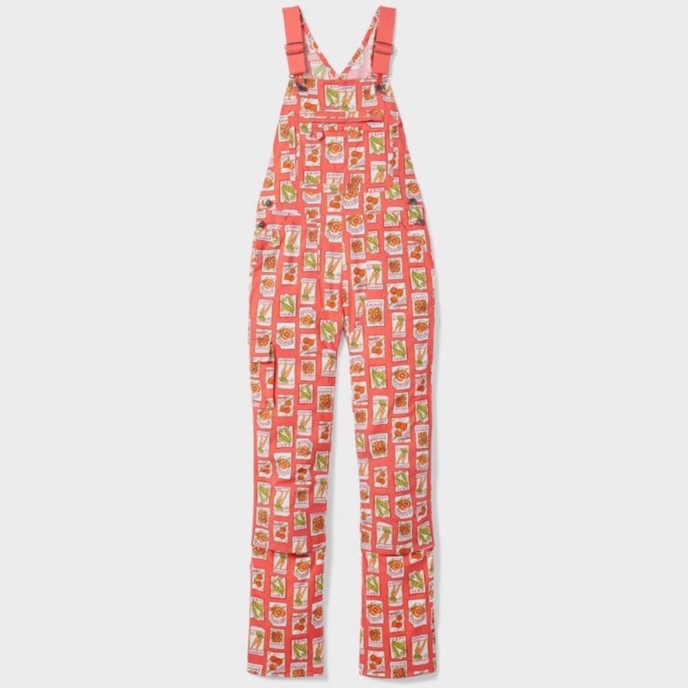NWT Duluth 2X x31L Heirloom Gardening Bib Overalls Coral Seed Packets Farm Bibs - Picture 9 of 9